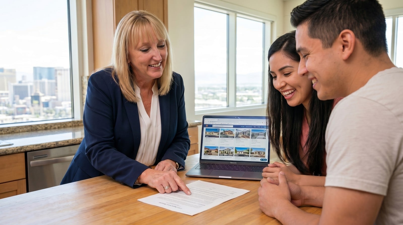 Tami Jacobson reviewing mortgage options with Las Vegas home buyers
