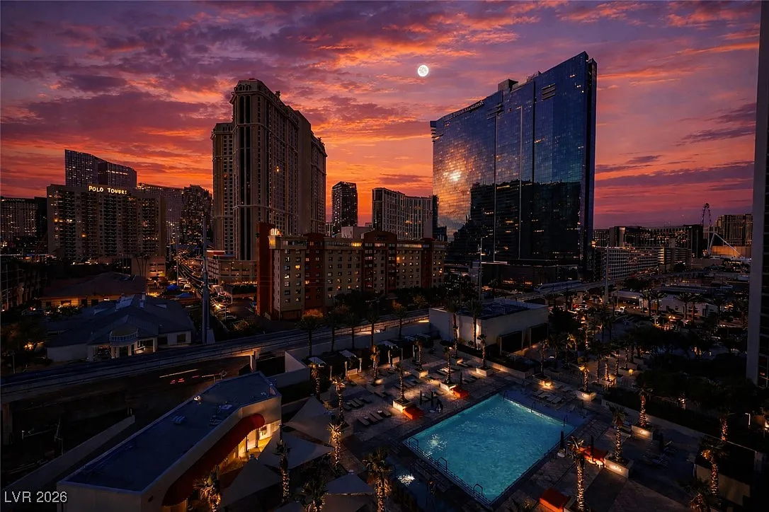 MGM Signature Las Vegas Strip view at dusk from 135 Harmon Ave