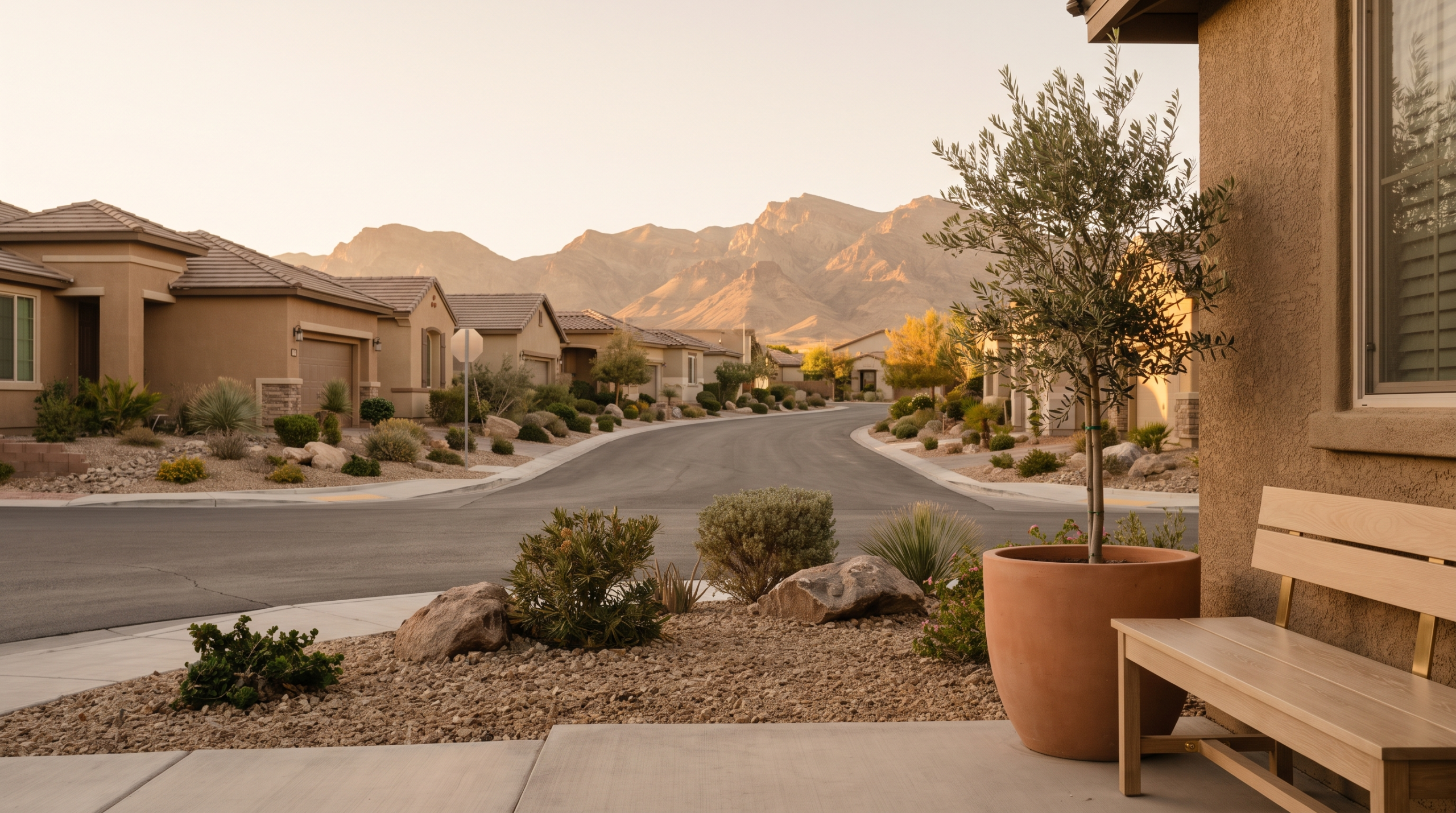 Henderson Nevada residential street at golden hour