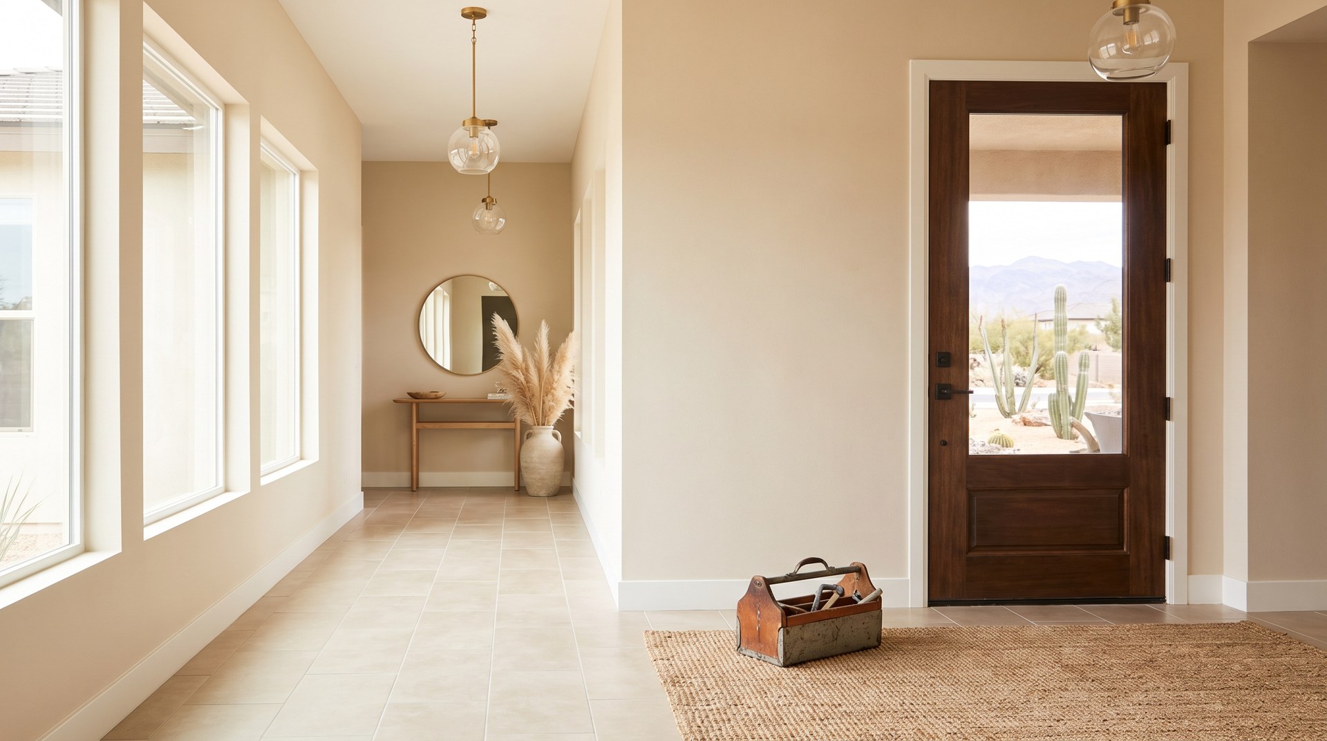 Freshly painted neutral entry hallway in a Las Vegas home ready to list
